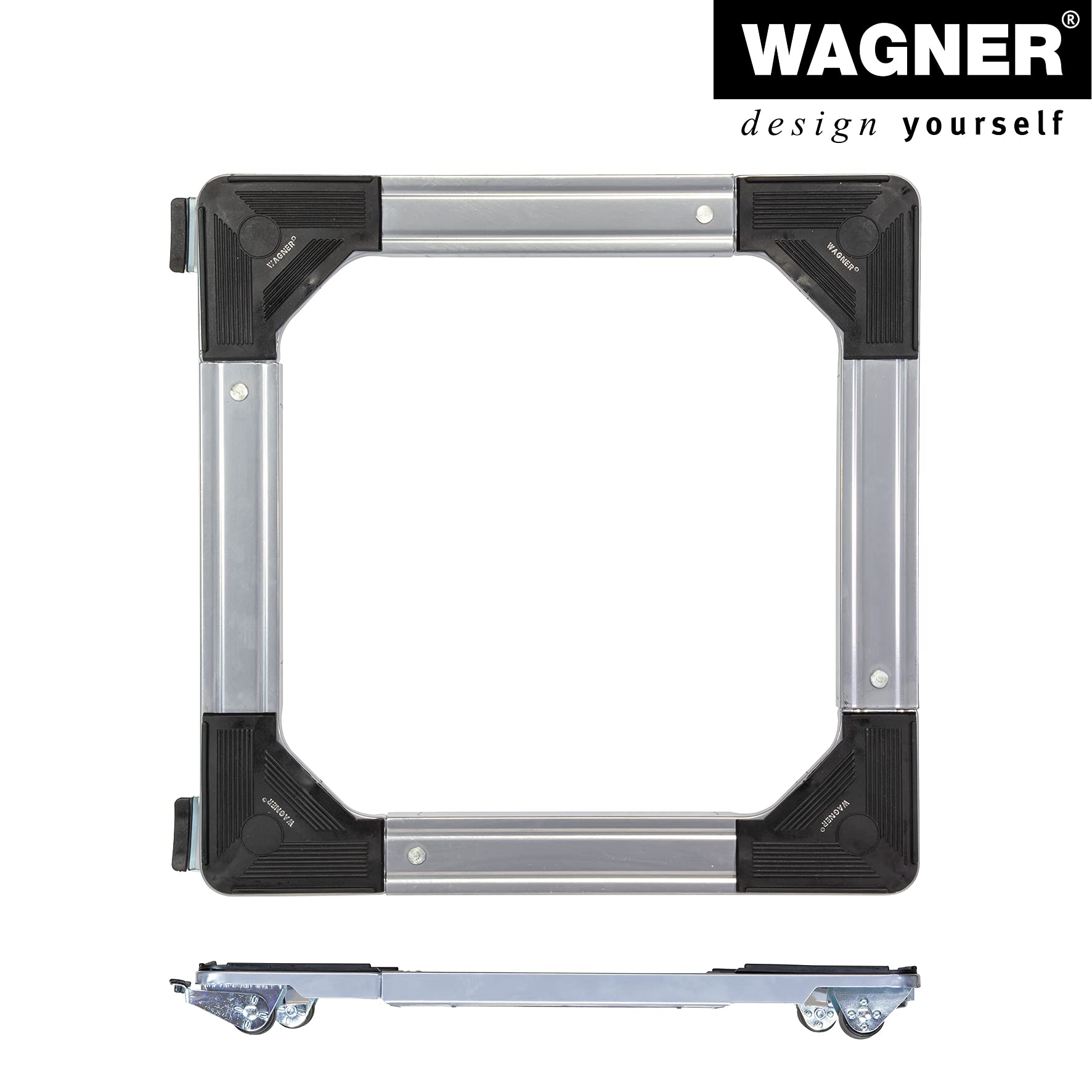 WAGNER Transportroller Transporthilfe 1195 I Industriestahl 46-66 x 5 cm, Tragkraft 220 kg I größenverstellbare ausziehbare Ladefläche I Umzug von Waschmaschine, Trockner, Herd I Möbelroller Bremsen | Stahl, Tragfähigkeit 220 kg, VE 2 Stk, Länge verstellb