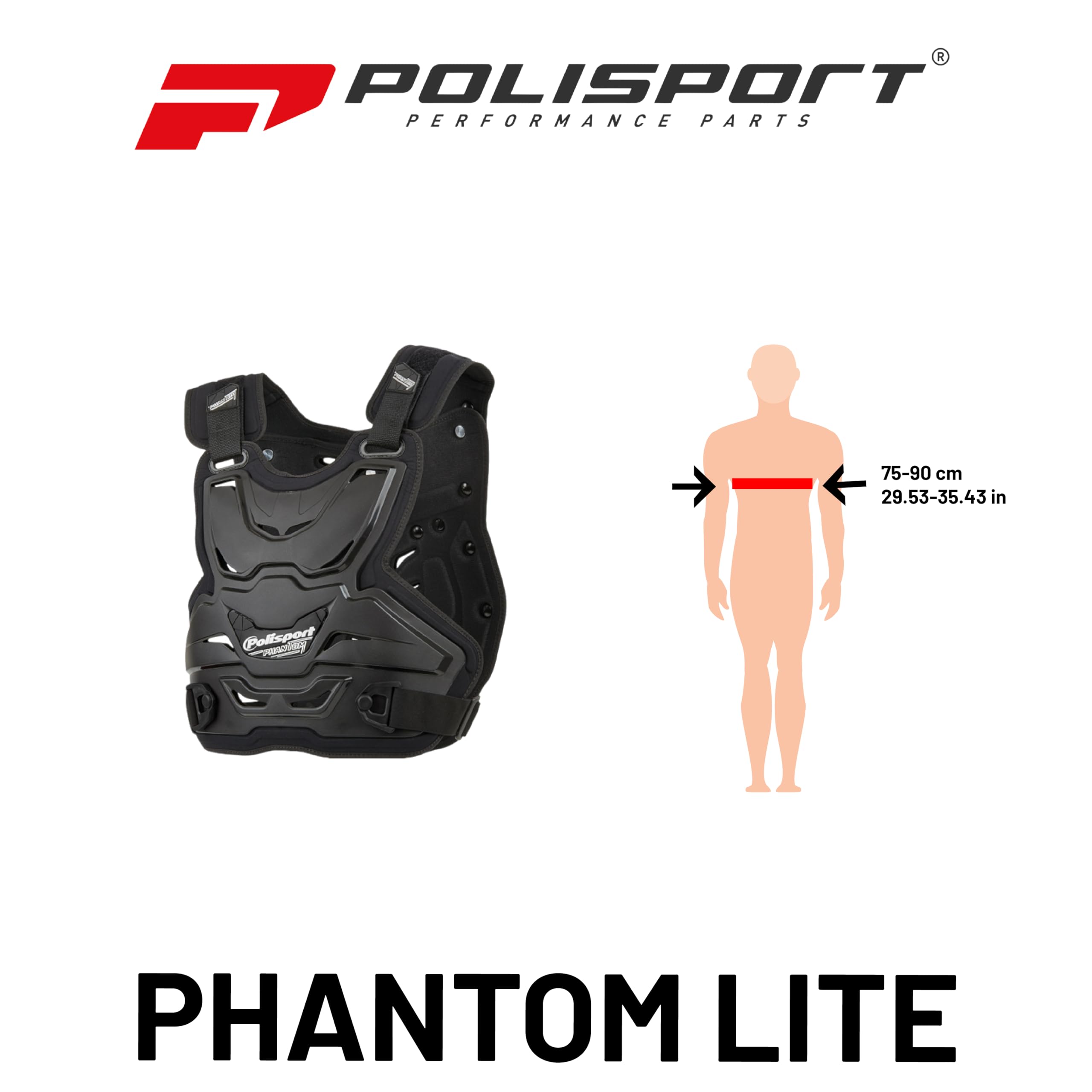 POLISPORT 8003700001 - Protector de peto Phantom Lite con hombreras ajustables y hebillas en el pecho, confortable y adaptable al cuerpo en color negro