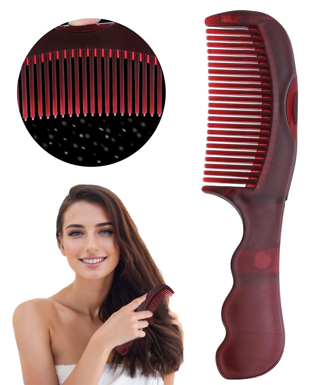 Dandruff Comb Fine Tooth Red Scalp Detox Comb Lice for Men, Women & Kids Scalp Massage, Detoxing & Sweep Tool for Hair Care