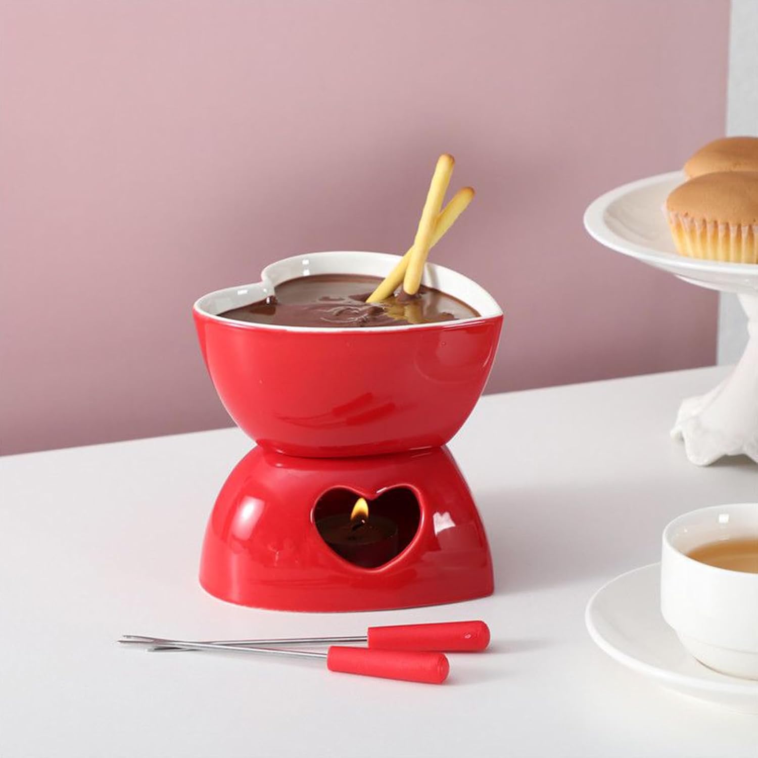 Chocolate Fondue Mug Heart Butter Warmer