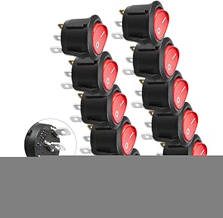 Aexit 10pcs Red Toggle Switches Light ON-Off SPST Rocker Switch Black 6A/250V SPST Toggle Switches 10A/125V AC