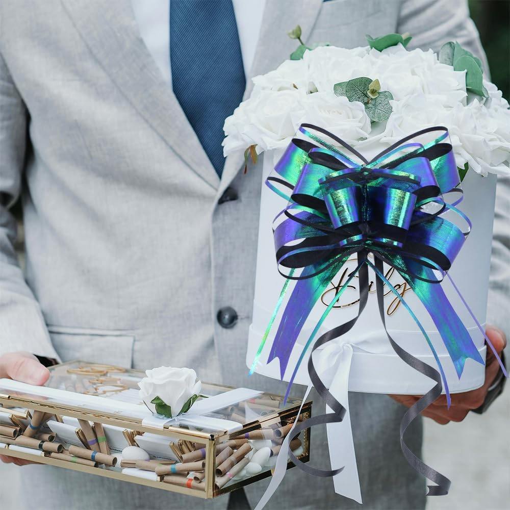 Large Black Gift Bows - Perfect Iridescent Bows for Gift Boxes Wrapping, Pull Bows for Man, Corporate, Birthdays, Halloween, Holiday Present Decoration(6 inches, 10 PCS) - Image 2