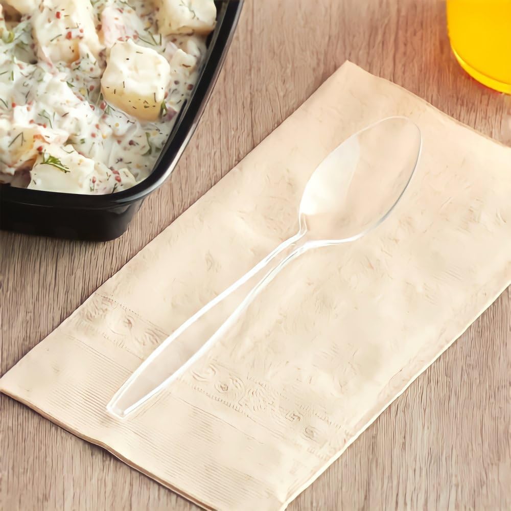 Classic Plastic Teaspoons - Durable Clear Plastic Spoons Heavy Duty,