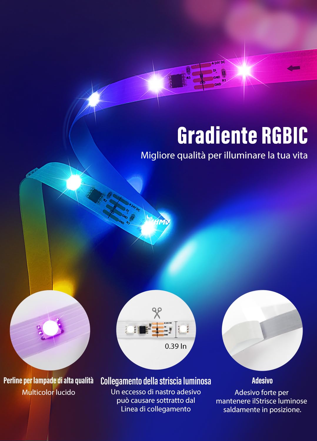 BEAEET Striscia LED 10 Metri,Strisce LED RGB+IC con APP Bluetooth e Telecomando,Strisce led Sincronizzazione Musicale,la Adatto per Interni,Feste e per Natale