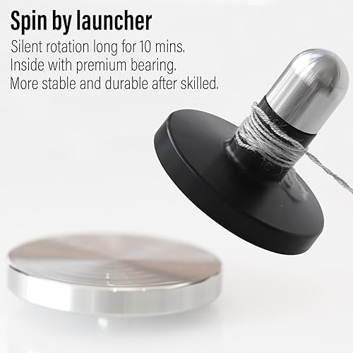 Miniatura 5 de FREELOVE Moneda giratoria en espiral con lanzador, juguete cinético de metal para adultos, rotación silenciosa, ilusión óptica que dobla la mente,