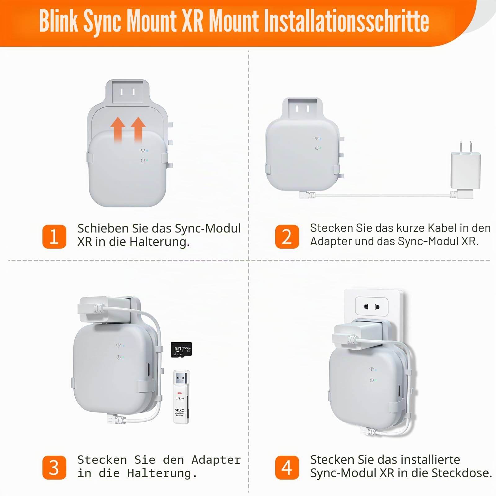 Blink 256 GB Micro-SD-Karte für Blink-Sync-Modul XR Steckdose, Wandhalterung, kurzes Kabel, platzsparend, leicht zu bewegende Halterung mit Lesegerät für Blink-Sicherheitssystem im Innen- und