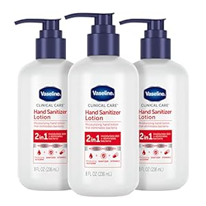 Vaseline Hand Sanitizer Lotion 2-in-1 Hydrating Skin Care 3 Ct Moisturizes and Eliminates Bacteria with Vitamin E 8 oz