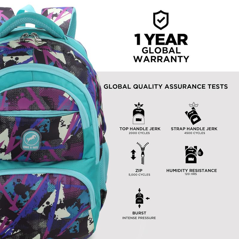 Image of Chris & Kate Premium 32 L Multi-Print School Bag for Boys Girls and Kids Spacious Interiors Casual Backpack Perfect for School, College, Everyday Use Includes Free Stationery Pouch and Rain Dust Cover