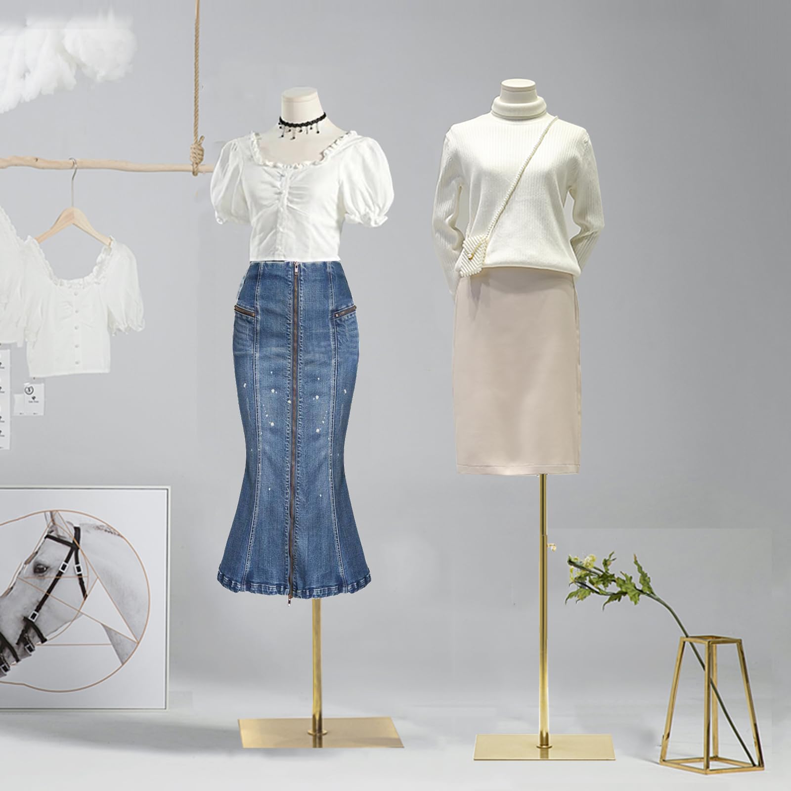 Mannequin Couture Femme, Mannequin Femme sur Pied en Hauteur avec Métal Base Rectangulaire, Mannequin de Vitrine Feminin pour Vetements Robe Vitrines Fenêtre Boutique( Couleur : White , Taille : A )