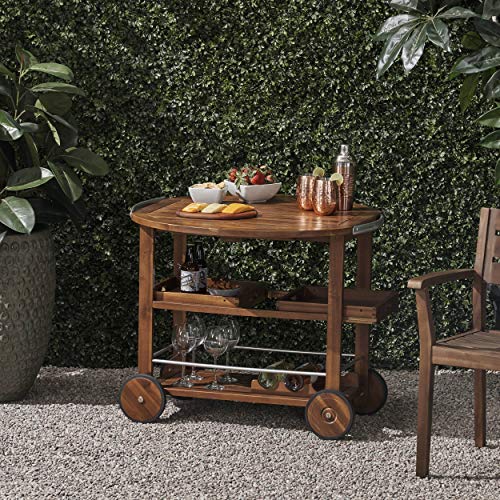 image for Christopher Knight Home Tiller Outdoor Dark Acacia Wood Bar Cart with 