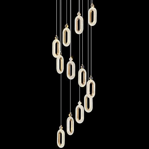 Miniatura 1 de zhllmq Candelabro de cristal moderno de 12 luces, regulable, LED, espiral, dorado, vestíbulo, entrada, techo alto, luces colgantes para sala de