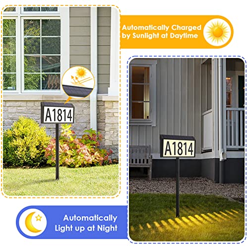 2-Pack Solar Powered Address Sign House Numbers Waterproof, 3 Lighting Modes Led Illuminated Address Wall Plaque With Stakes, Outdoor Wall Mounted & In Ground Address Number For Home Yard #TOP6