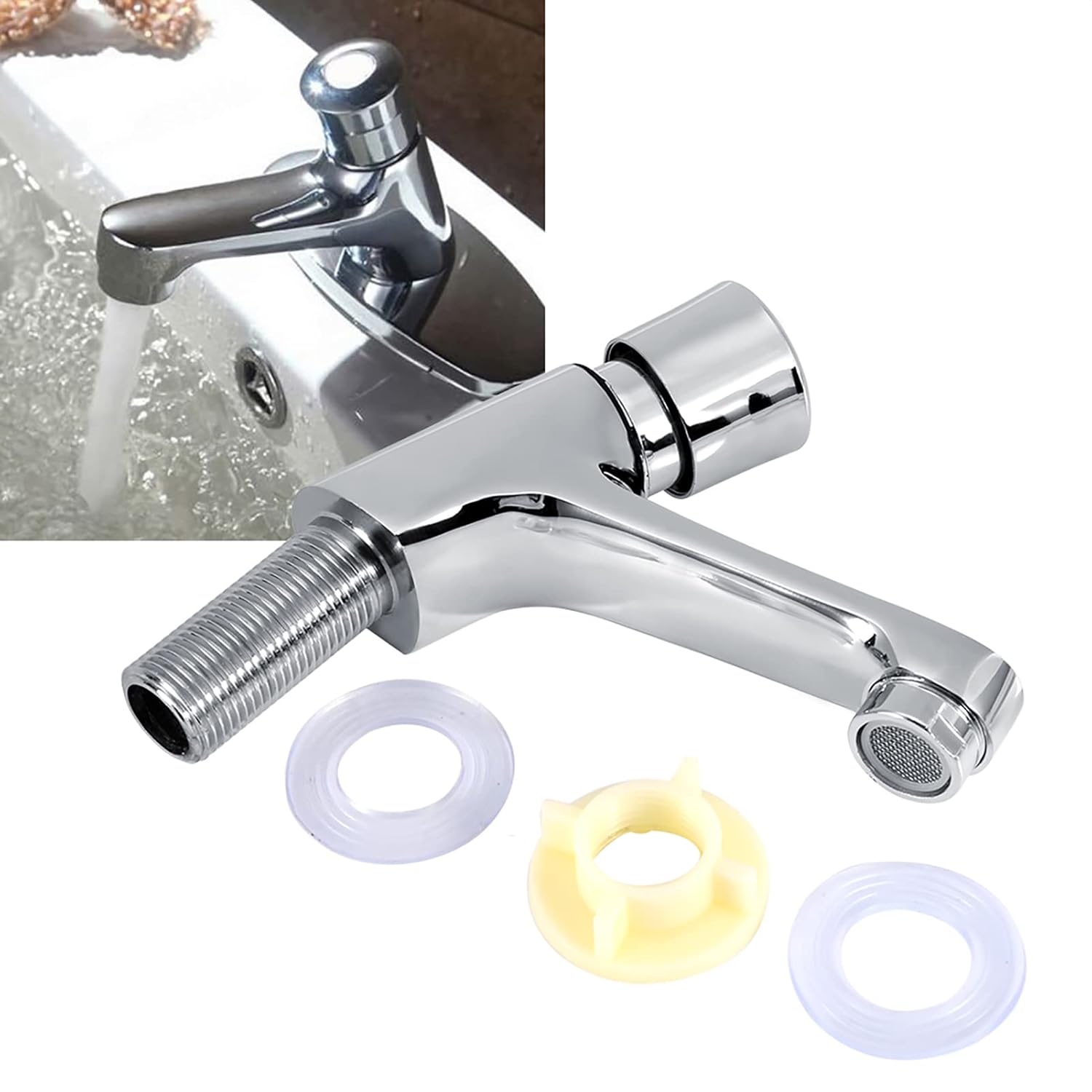 Water Saving Time Delay Brass Faucet Self-Closing for Public Restrooms and Kitchens G1 2 Chrome Plated