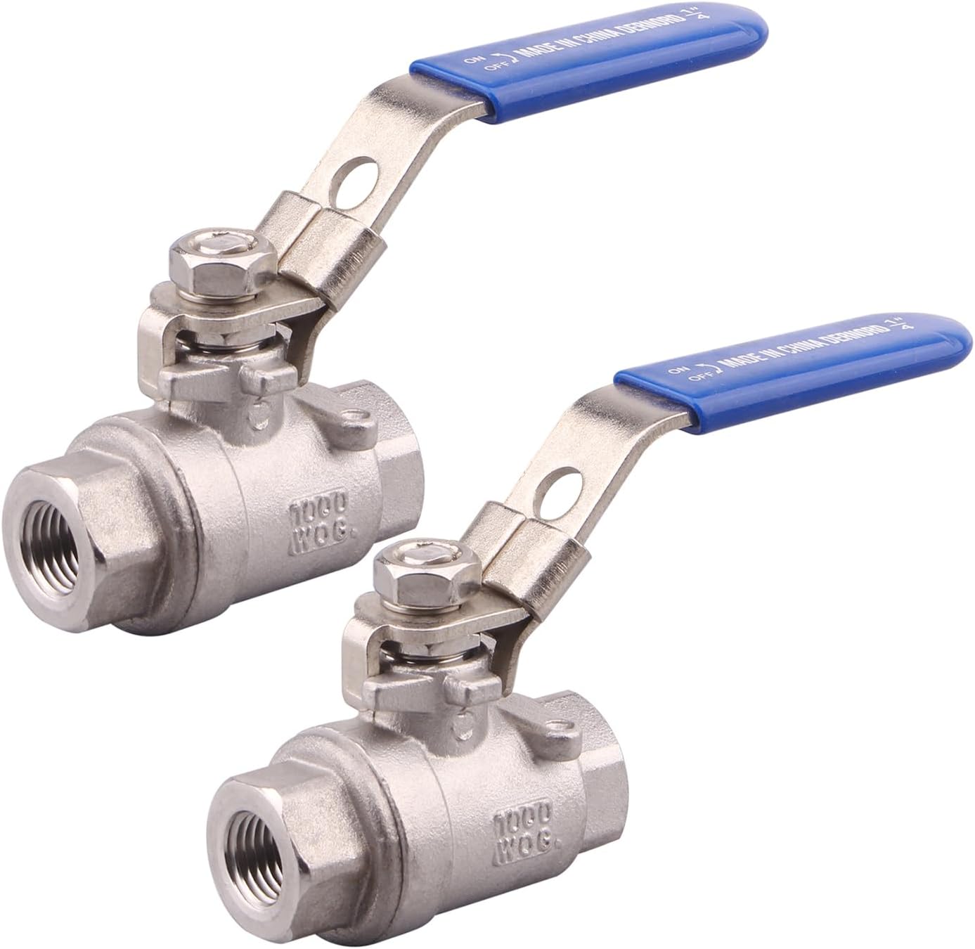 2 Pack Stainless Steel 304 Ball Valve, 2-Piece Full Port Heavy Duty for WOG with Locking Device (1/4" NPT)