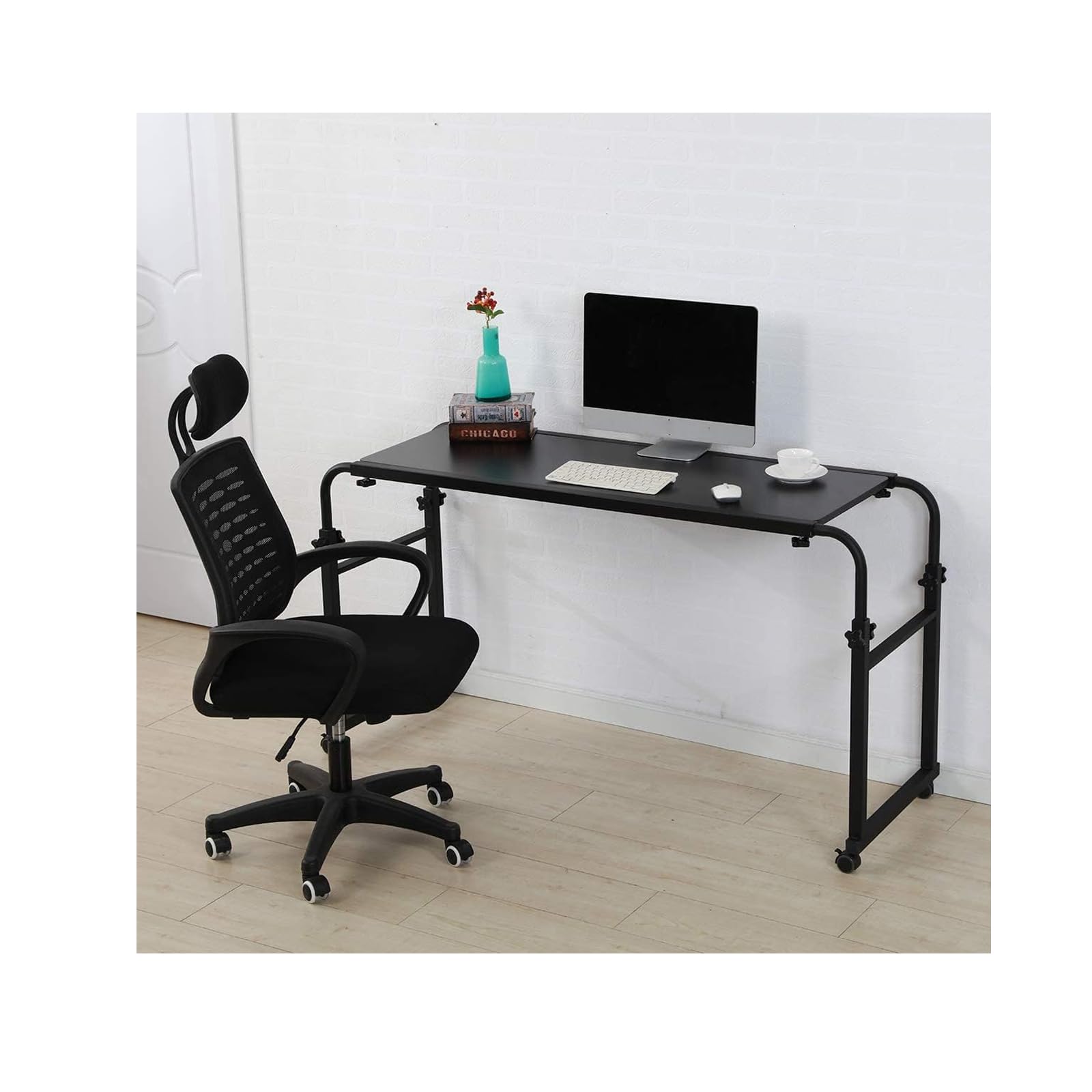 CGCSYZ Overbed Table Computer Workstation Overbed Table With Wheels Height Adjustable Standing Workstation Food Tray Desk Rolling Table For Twin/Full/Queen/King Size Bed e (A)