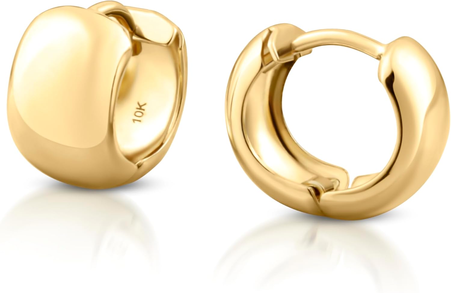 10K Solid Gold Chunky Huggie Earrings, Real Gold Simple Plain Huggie Hoop Earrings, Thick Earrings - Serena Sparkles