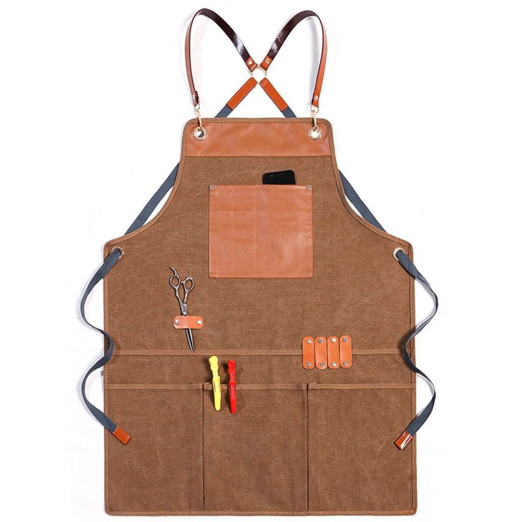 TEESONG Delantal de Chef Delantal de Trabajo Lona Vaquera Carpintero Jardinero Salón de uñas Ropa de Trabajo de Restaurante for Hombres y Mujeres Delantales para Hombres(B)