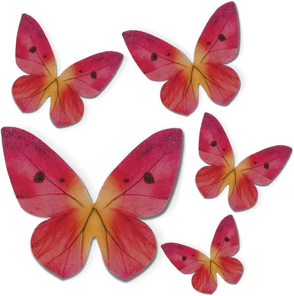 dekora - 79 Papillons Décoratifs 3D Comestibles - Décoration de Gâteau d'Anniversaire Facile à Utiliser - Papillons en Gaufrette Teintes de Rose - Taille 3-6 cm