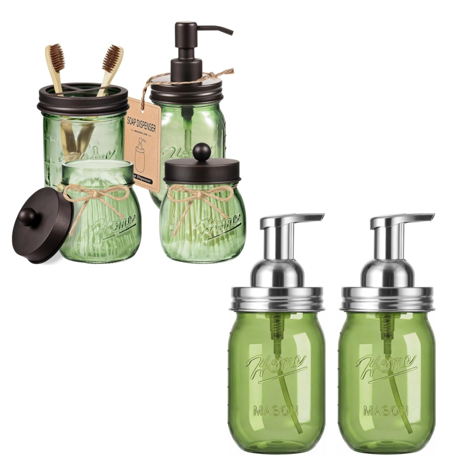 Amolliar Plastic Mason Jar Foaming Soap Dispenser Lid Green Foam Soap Dispenser for Bathroom Kitchen Mason Jar Bathroom