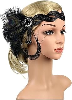 Feather Headband 1920s Headpiece Feather Flapper Headband Great Gatsby Headdress Vintage Woman Unisex Halloween party wear decor Hair Accessories Red Feather Headband (Color : Noir, Size : Taille un