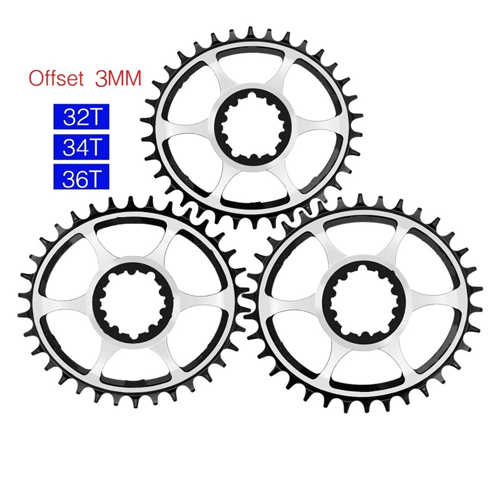 TRUSTTWO Rower wąska szeroka tarcza owalna do wzmocnienia DUB GXP 3MM przesunięcie bezpośrednie mocowanie X9 X0 XX1 X01 32T 34T 36T MTB rower koło łańcuchowe The New (Size : 32T, Color : 3MM OFFSET