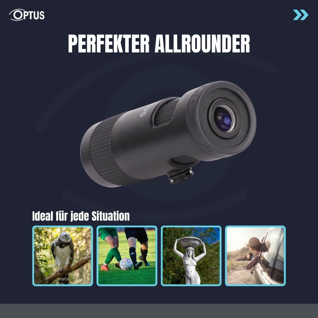 Optus Zoom Monokular 7-21x21 mit Stativanschluss Augenmuschel für Brillenträger kompaktes Fernrohr für Naturbeobachtung Jagd inkl. Tasche