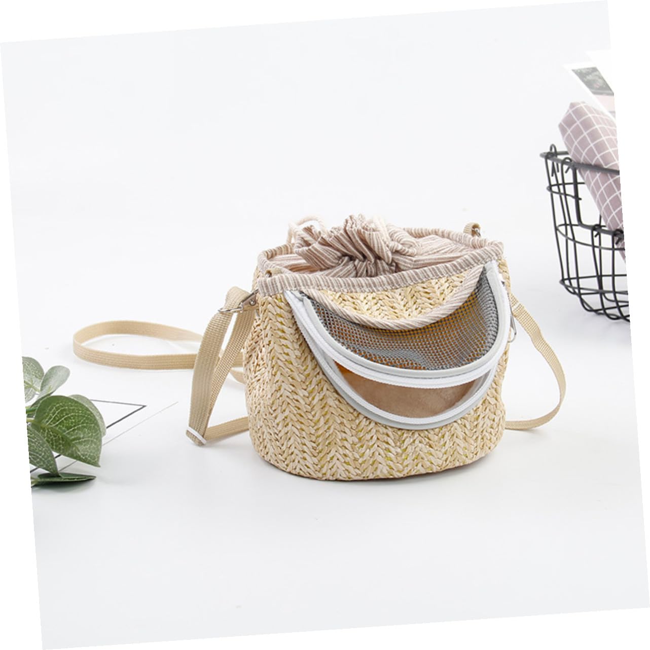 Sosoport 2stücke Transporttasche Für Haustiere Atmungsaktive Tragetasche Für Hamster Kleine Nagetiere Warm Und Bequem Für Reisen Und Ausflüge Mit Modischem Strohwoven-Design Und