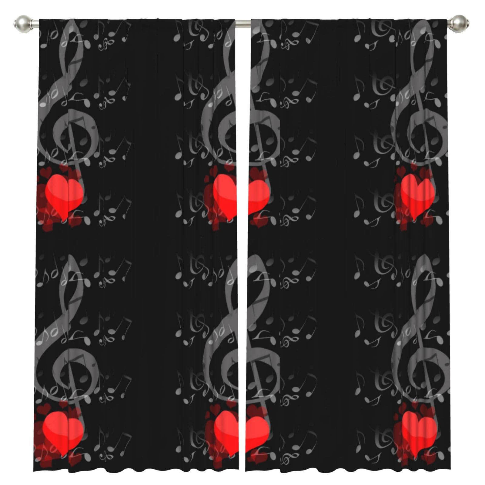 InOmak Music Note Heart, 2 Panels Window Curtains 52 x 84 Inch Blackout Curtains for Living Room Bedroom