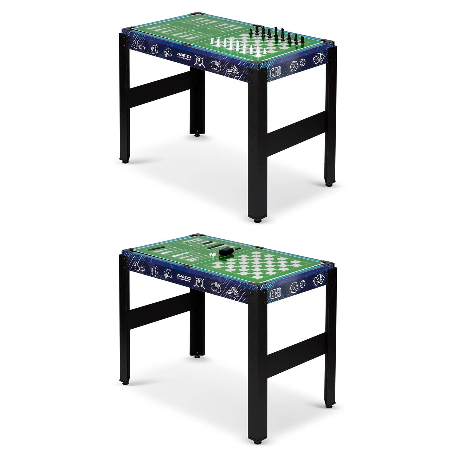 Neo-Sport Multi Spieltisch 12in1, Tischfußball, Tischflagge, Cimberg, Billard, Kontrolle, Bowling, Schach, Karten, 106 x 59 x 90 cm