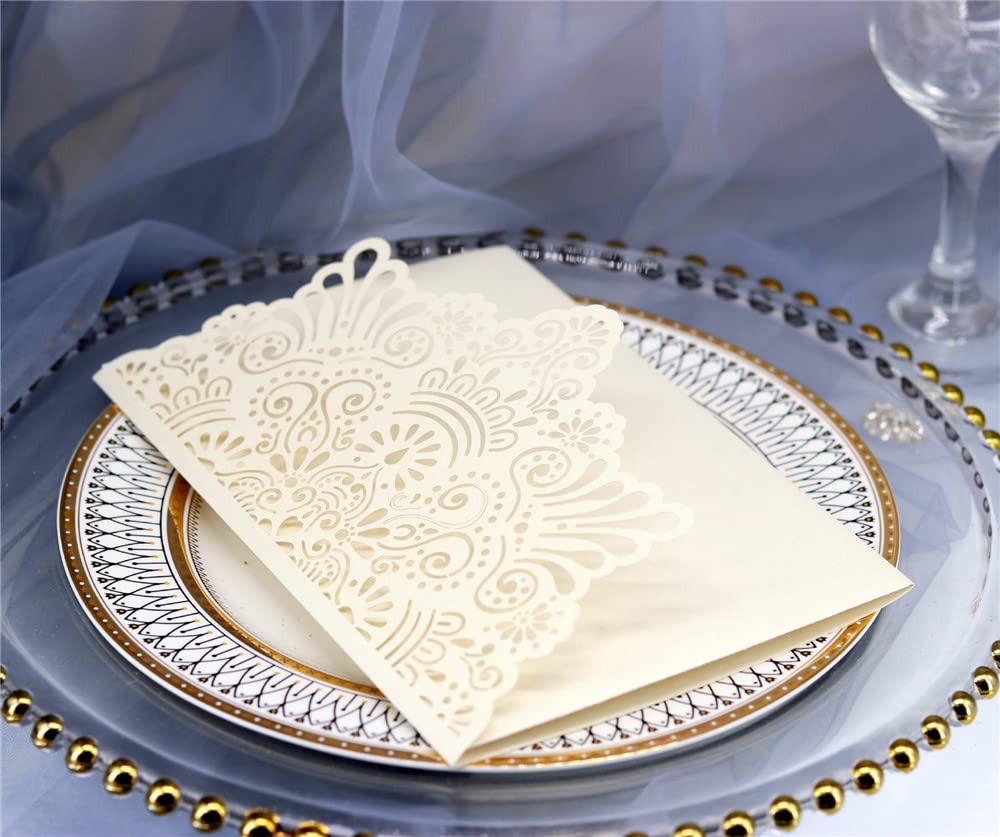 Lot de 25 cartes d'invitation de mariage découpées au laser avec enveloppes en papier vierges pour fête prénuptiale, fiançailles et anniversaire