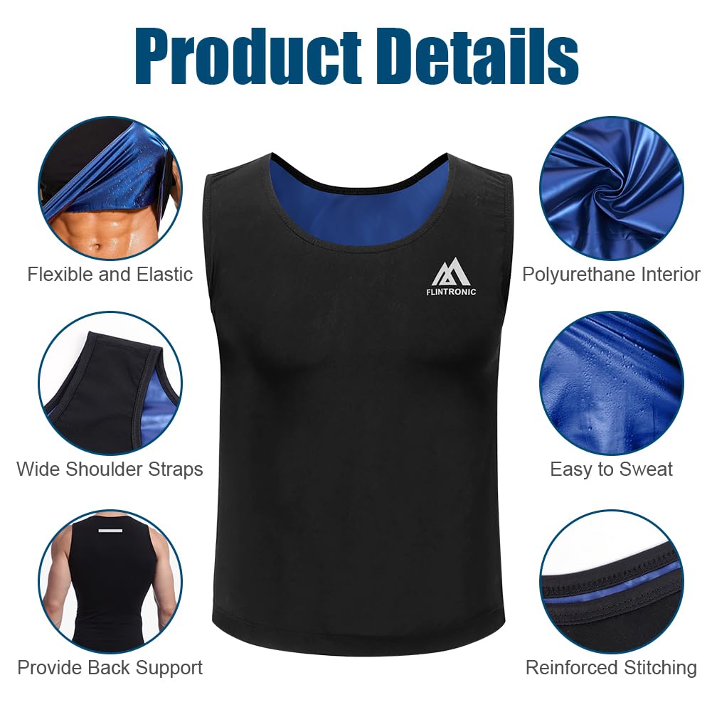 Flintronic Gilet de Sueur de Sauna pour Hommes, Débardeur Sudation Amincissant Ventre, T Shirt Sudation Homme, pour Entraînement Mise Forme, Cardio
