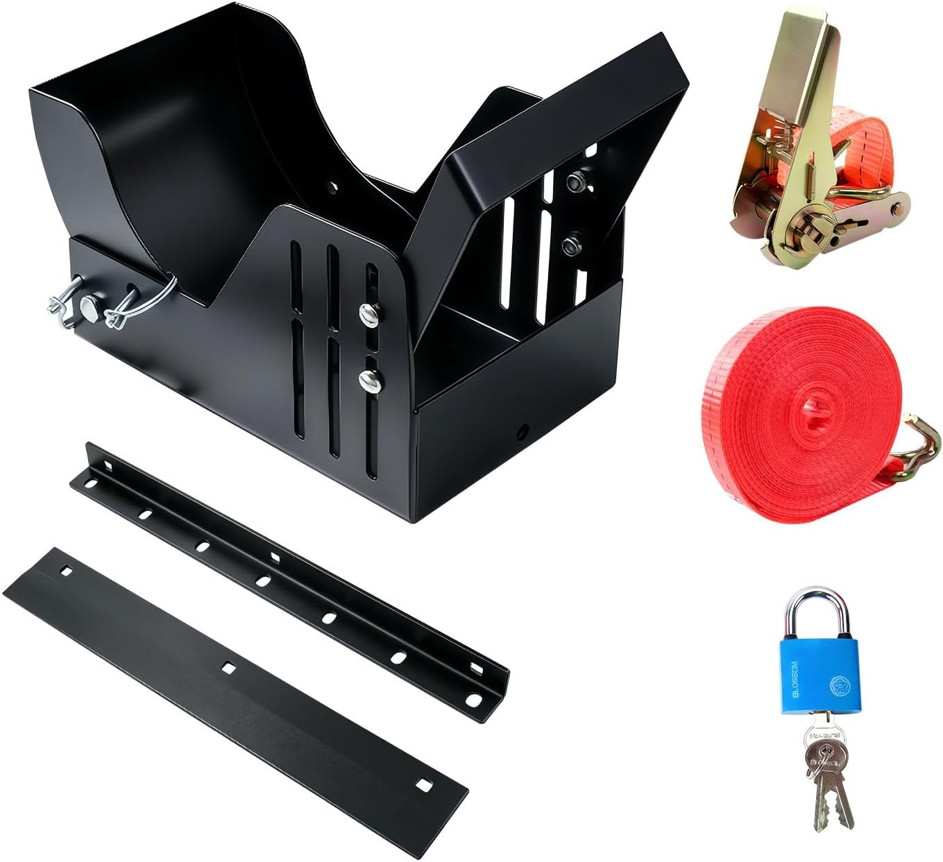 Large Lawn Mower Wheel Power Locker (with Straps) - Heavy Duty 10.5"-16" Caster Wheel Lock for Lawn Trailers, 7" Width Fit Removable & Lockable Transport Security (Universal Fit)
