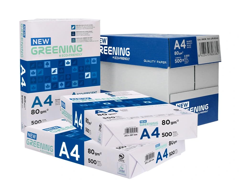 Papel Fotocopiadora Greening Din A4 80 Gramos 10 Paquetes de 500 Hojas