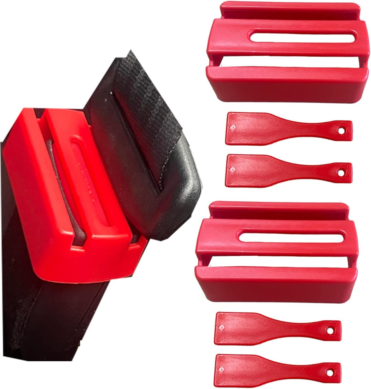 HowseHold Seat Belt Buckle Guard Cover 2 Pack & 4 Release Keys | Universal Fit, Prevents Kids & Disabled Passengers Unbuckling Seat Belts (2x Red Buckle Guards) Sea Belt Lock