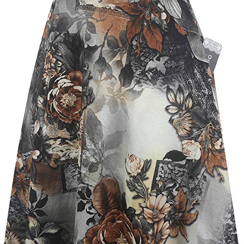 Image of oxiuly Women Casual Dress Round Neck Soft Cotton Floral A-Line Midi Summer Dresses with Pockets OX262