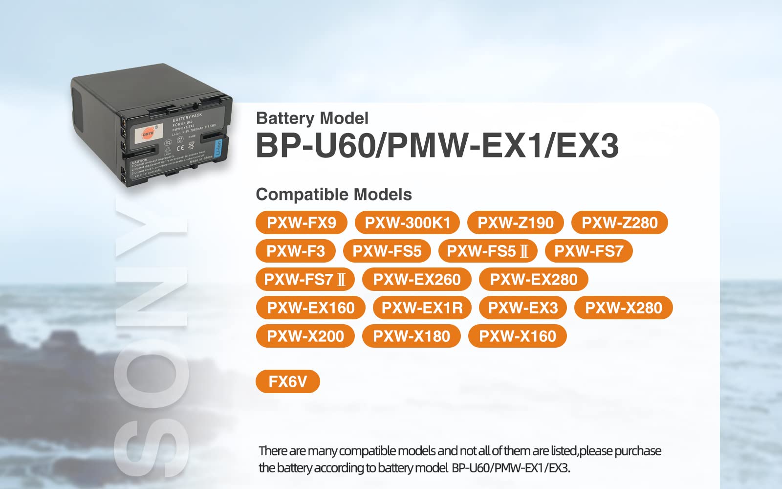 Batterie de rechange BPU60 compatible avec Sony PMW-100 PMW-F3 PMW-EX1 PMW-EX3 (Full Coded)