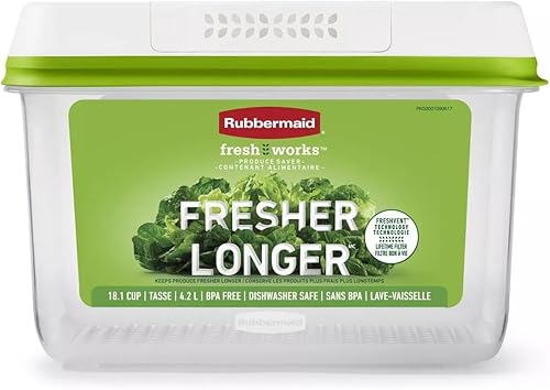 Rubbermaid FreshWorks Saver, recipiente grande de almacenamiento de productos, 18.1 tazas, transparente