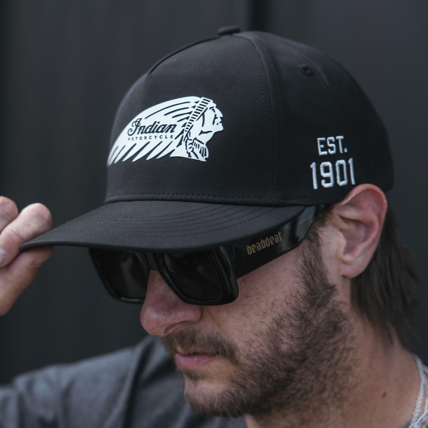 Indian Motorcycle Headdress Flat Brim Cap, Black - 2865757,Black,O/S