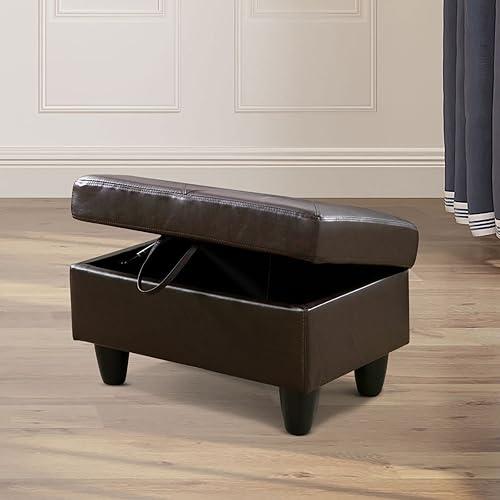 Miniatura 10 de Reposapiés rectangular de piel sintética con almacenamiento para sala de estar y dormitorio (gris)