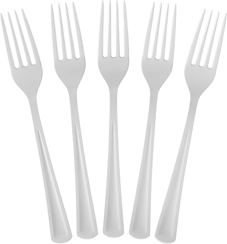 Miniatura 1 de Tenedores de plástico blanco, 50 piezas, tenedores blancos, utensilios desechables, juego de cubiertos de plástico resistente, juegos de cubiertos