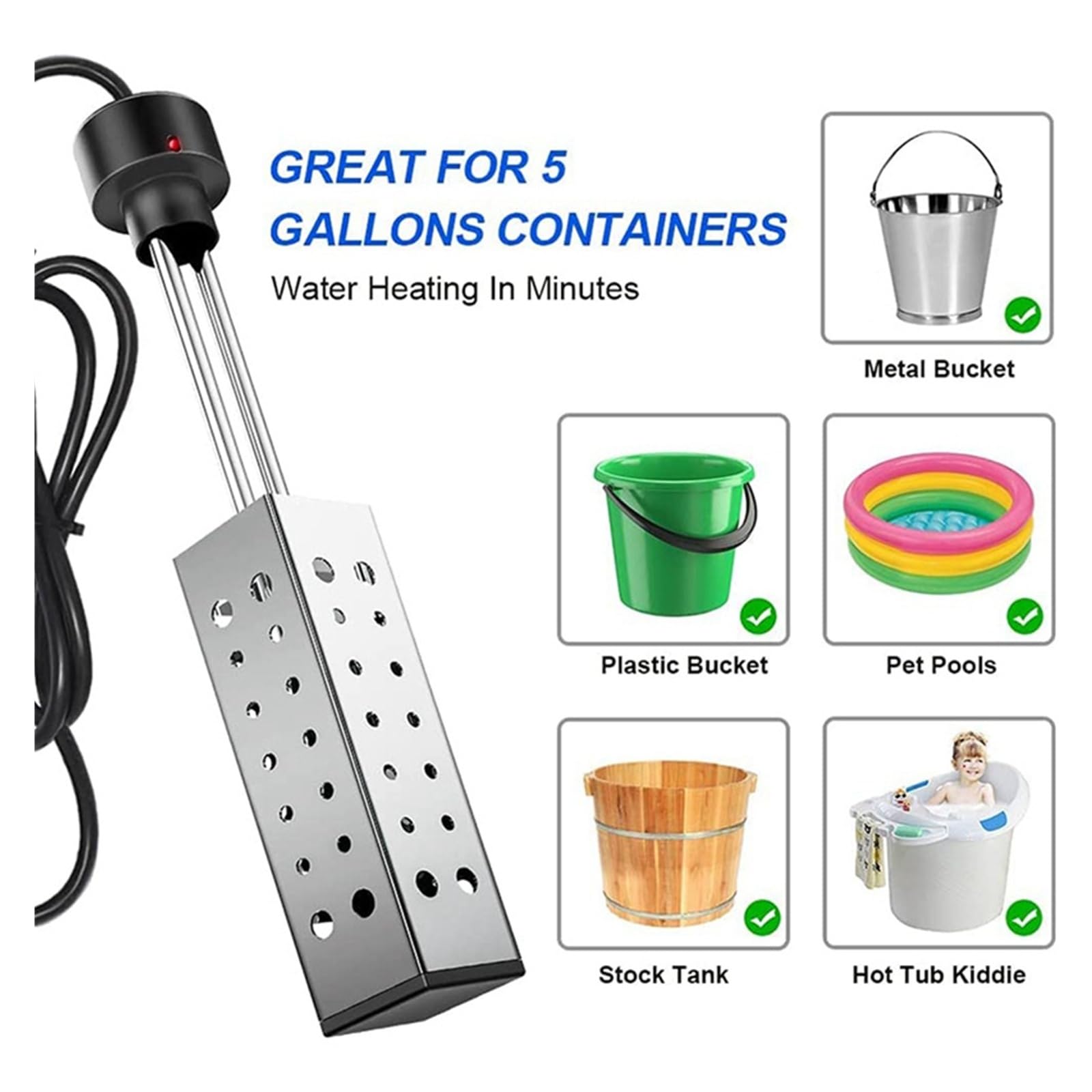 Wassererhitzer, 1500W Tauchsieder, Poolheizung mit automatischem Timer, Sichere