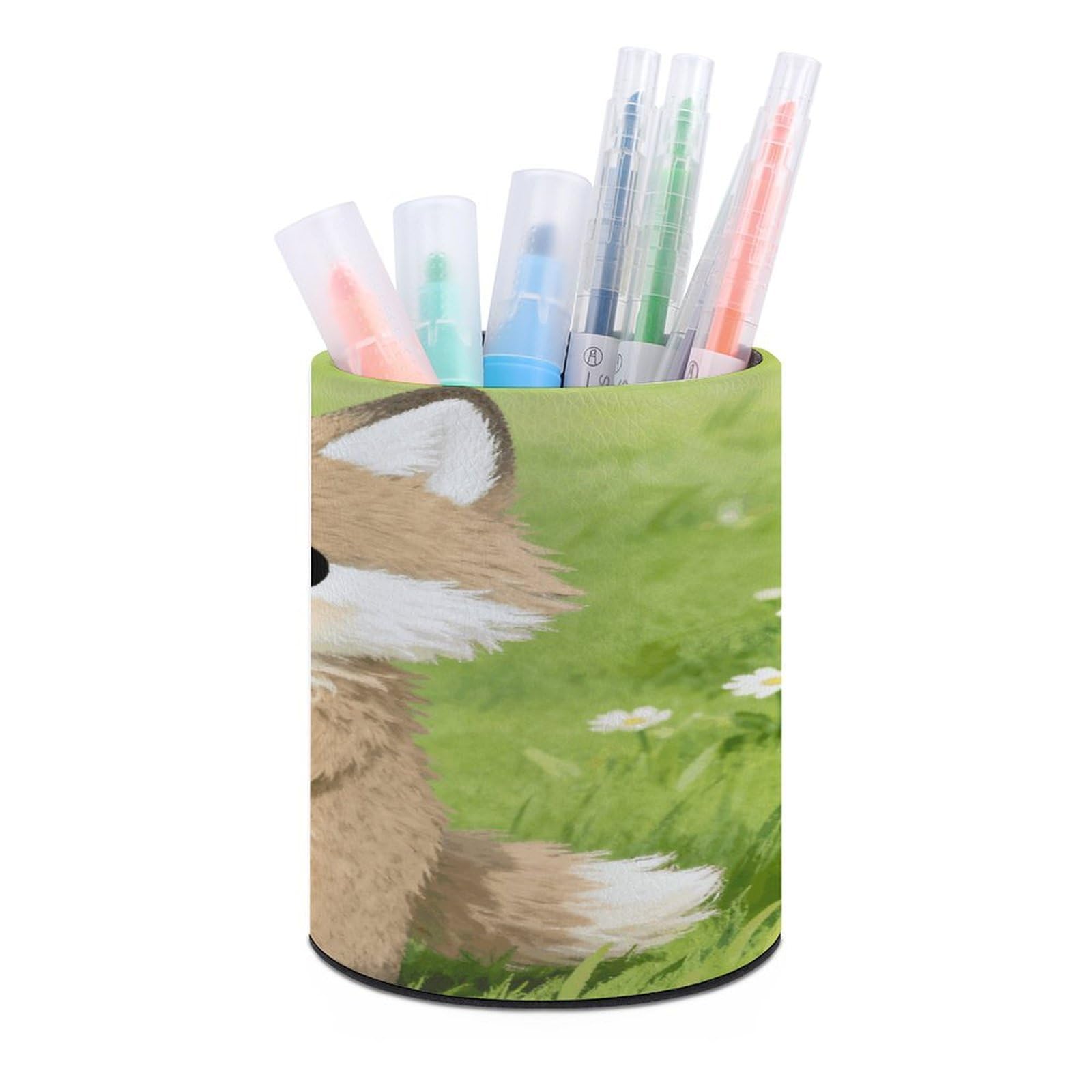VstaDank Xiaohu's Sunflower Gift Round Pen Holder Cup Holder PU Leather Desk Organizer Holder for Desk Office Desk Decor for