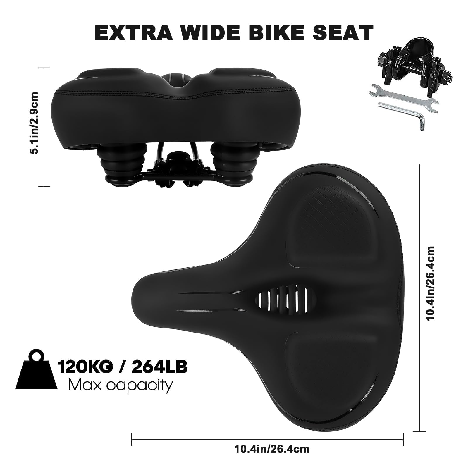 TONBUX Selle Vélo Confortable Hommes et Femmes, Ultra-Large Selle de Vélo Respirante et Confortable Compatible avec Vélo de Urbain, VTT, Peloton