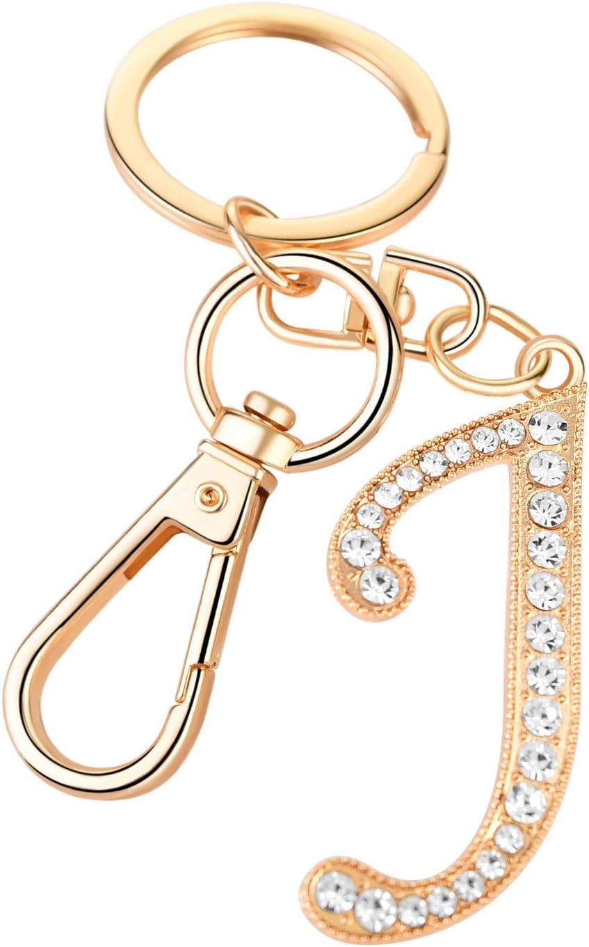 AlphaAcc Keychain for Women Purse Charms for Handbags Crystal Alphabet Initial Letter Pendant with Key Ring