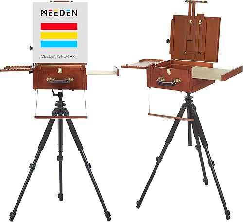 MEEDEN Plein - Caballete de aire, caballete francés, caballete al aire libre, mesa portátil para pintura al aire libre, caja de pochada con trípode