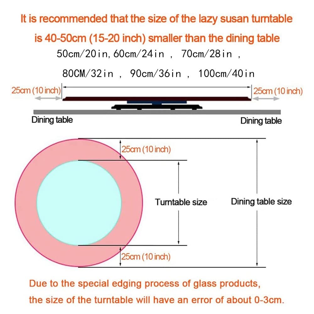 FREAZE 100cm Pesante Vassoio Girevole Lazy Susan Piatto Rotante per Cucina, Trasparente Vetro Piatto da Portata con Bearing Silenzioso, Vassoio da Servizio (Size : 60cm/24in)