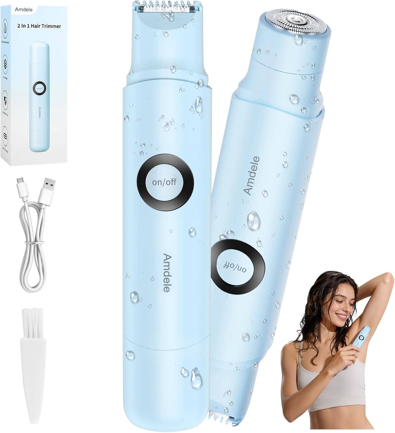 Bikini Trimmer for Women - 2 in 1 Electric Painless Razors for Women with Dual Heads, Waterproof Pubic Hair Groomer for Body Underarm Leg Face, Rechargeable Compact Travel Shaver