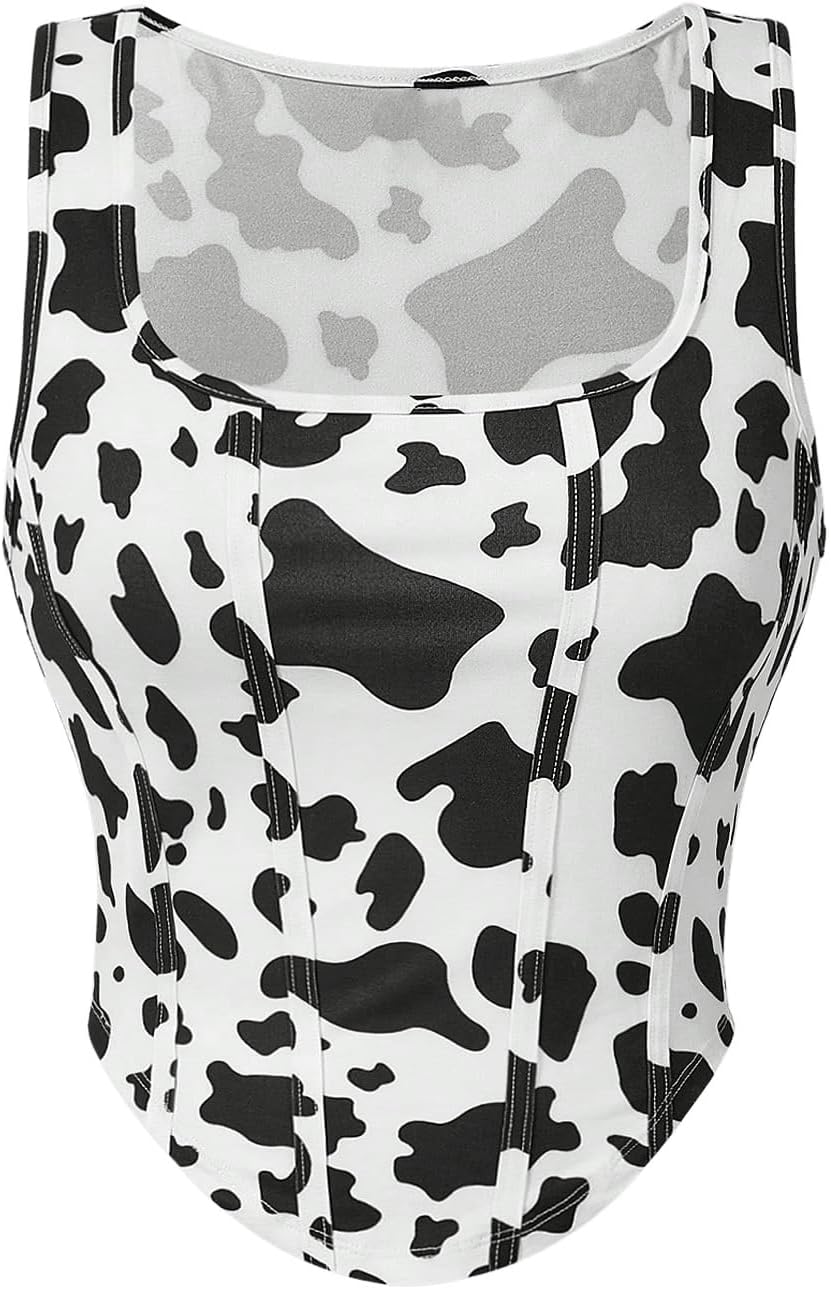WDIRARA Women's Cow Print Square Neck Sleeveless Curved Hem Casual Summer Tank Top - Image 6