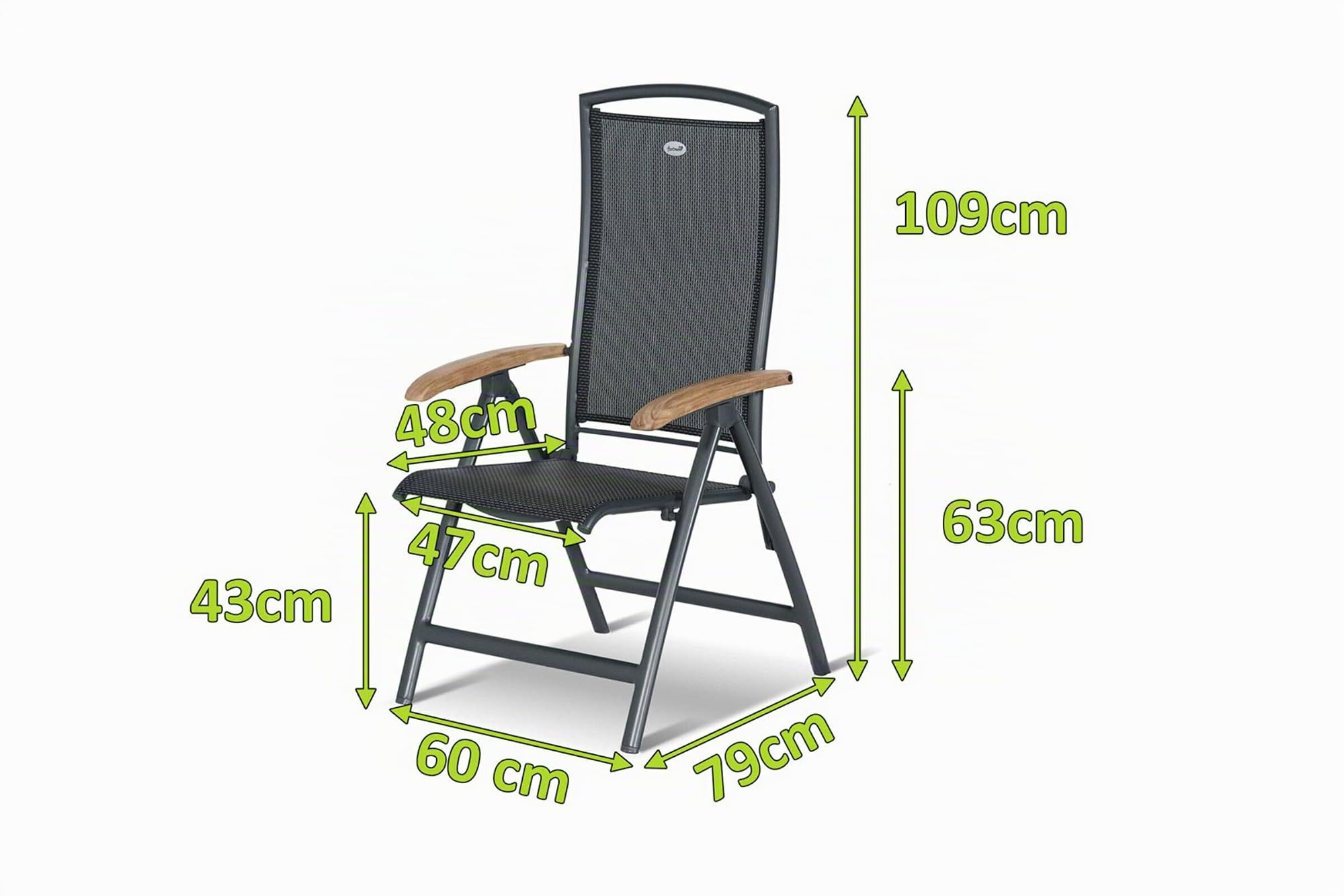 Hartman Multipositionssessel Raffaelo, Gartensessel in anthrazit, Garten-Stuhl aus Aluminium Alu, Klappsessel mit Textilene-Bezug, FSC-Teak-Armlehnen