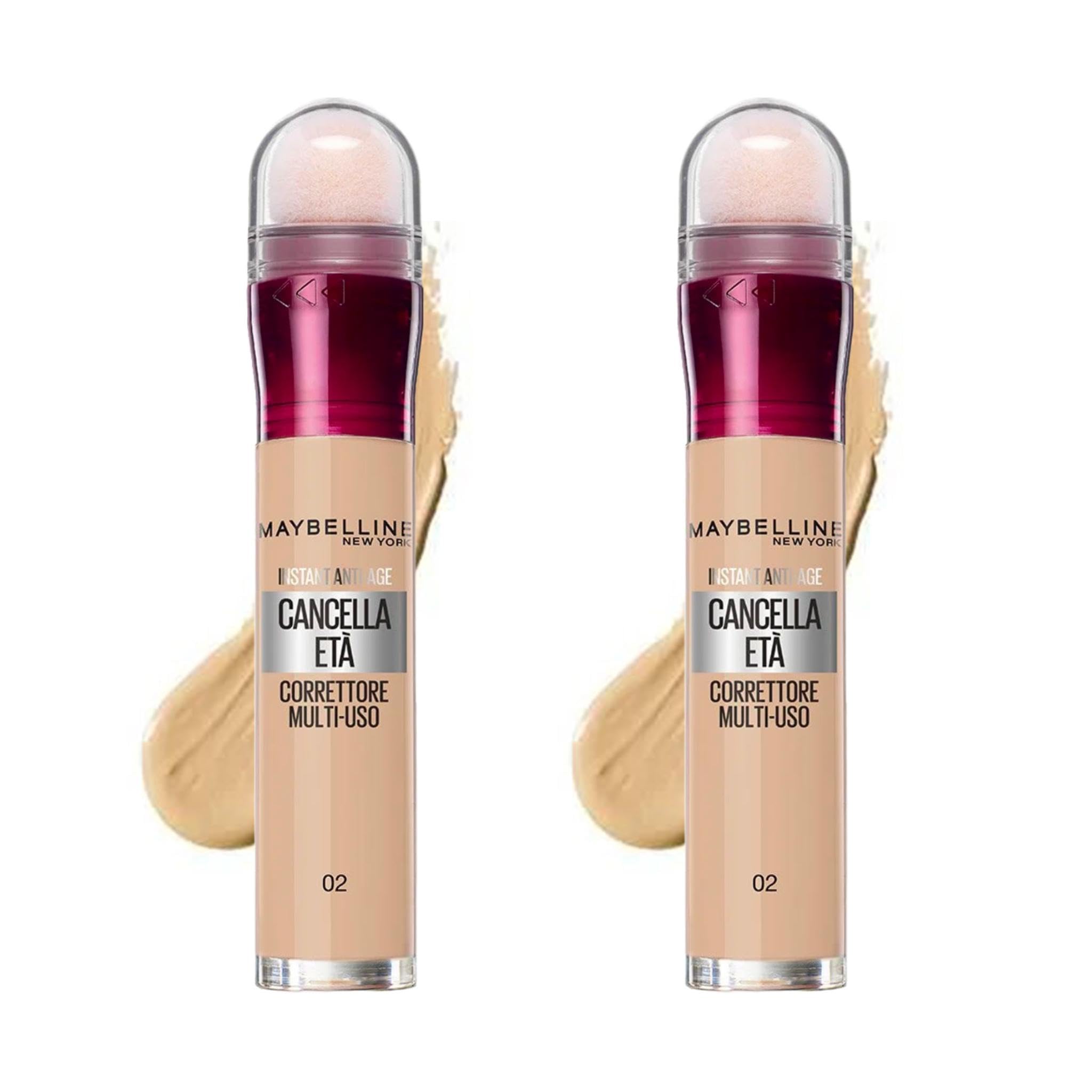 Maybelline New York Correttore Multi-Uso, Idratante e con Coprenza Modulabile, Imperfezioni e Occhiaie Coperte, Con Bacche di Goji e Haloxyl, Cancella Età, Tonalità: 02 Nude, Bipacco